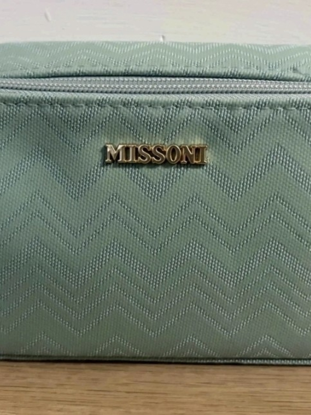 Missoni Mint Green Zigzag Cosmetic Case with Gold Logo